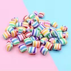10mm Stripe Pattern Colored Square Resin Polymer Clay Cabochon Rainbow Candy Style Artificial Craft for Souvenirs