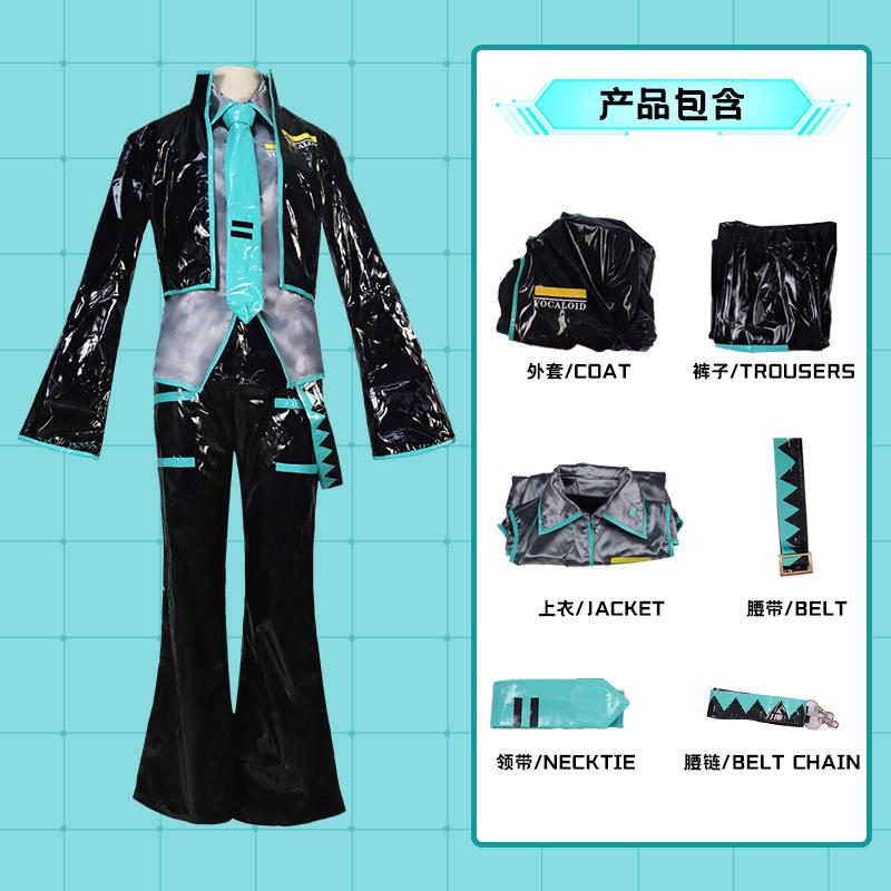 

Mikuo Anime Male Cosplay Costume Green Color Customizable Full Set with Black Jacket Green Wig Any Size Available XXL&Hatsune Miku