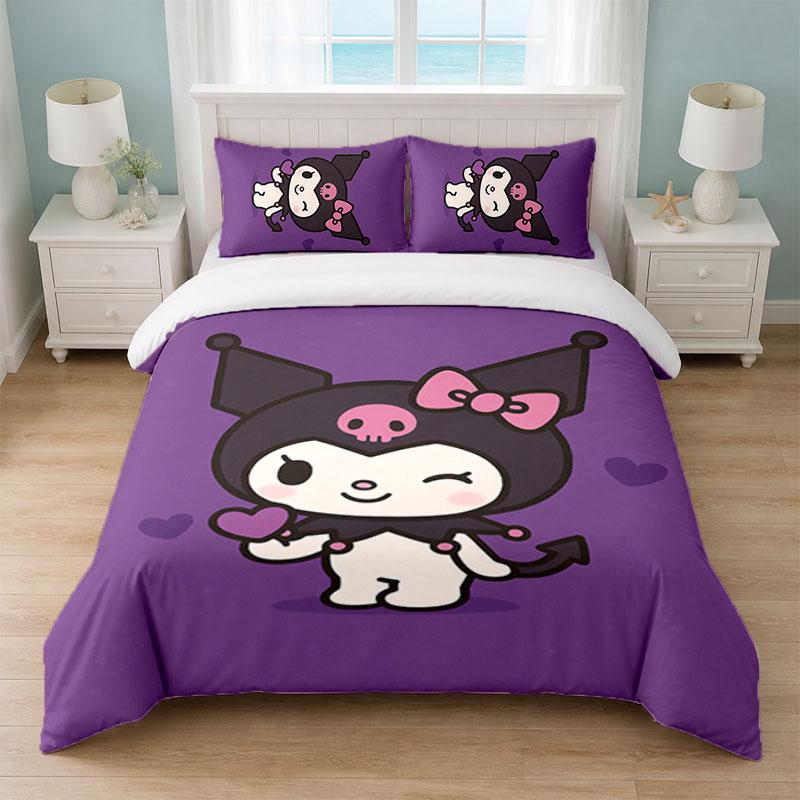 Kuromi Bedroom 3Pcs Bedding Set Soft Bed Sheet Pillowcases Home Bedding Decoration