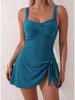 New Cross Pleated One-piece Swimsuit with Side Knot and Waist Cinching for Slimming, Bikini Swimsuit for Women's Summer Dress Set