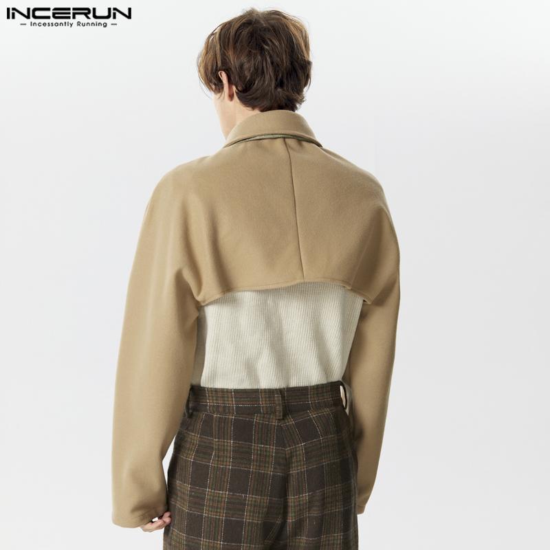 INCERUN Menn Lapel Collar Langermet Fleece Crop Topper Kåper