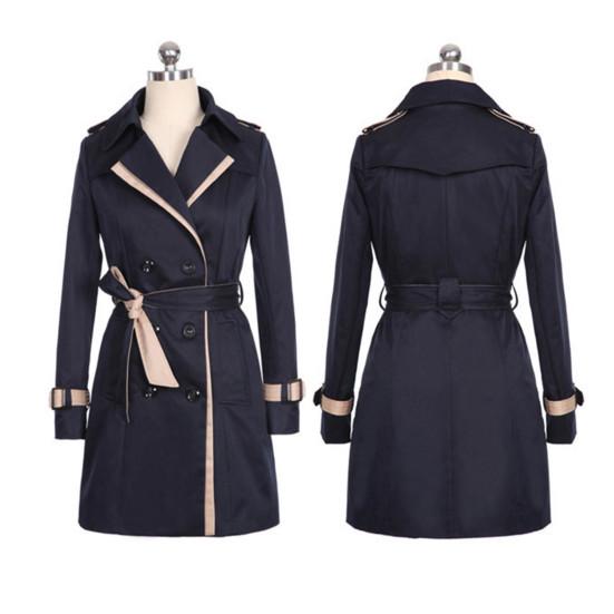 Women Trench Coat OL Commuter Style Double Breasted Color Matching Windbreaker Autumn Winter Long Overcoat Streetwear