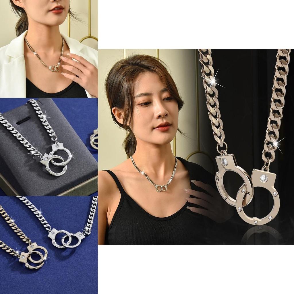 Elegant Titanium Steel Handcuff Necklace For Men And Women With Gold Inlaid Geometric Design
