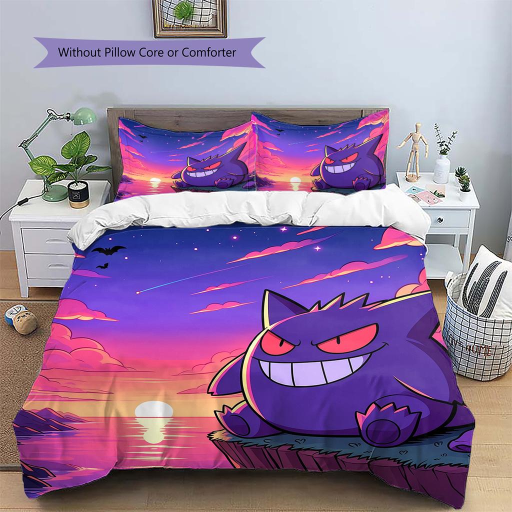 Gengar Pokémon Pattern Bedding Home Decoration Birthday Gift (1 * Duvet Cover + 2 * Pillowcase, Without Core)