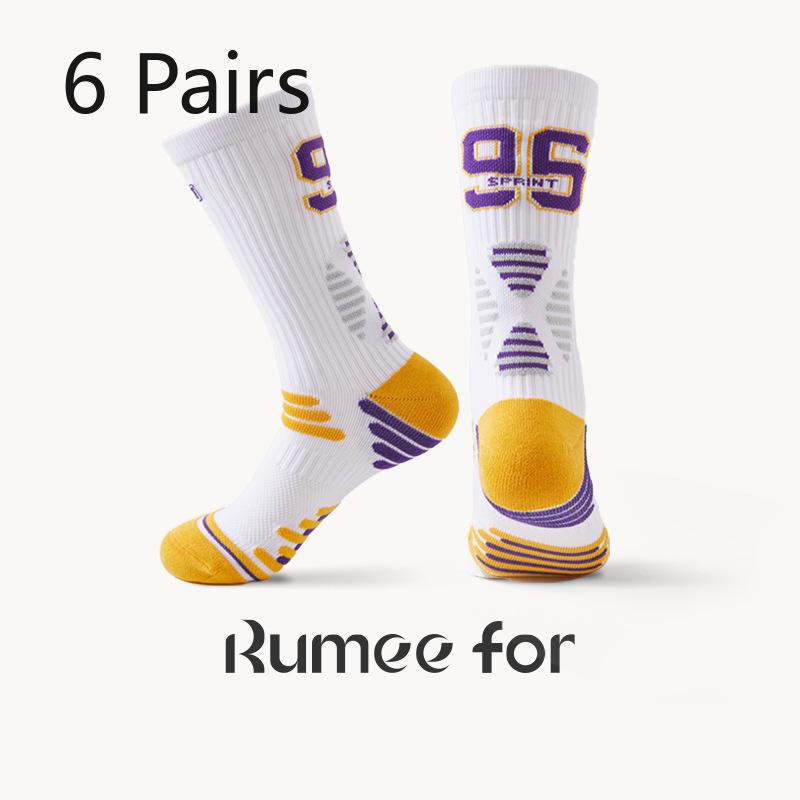 6 Pairs of Men's Thick Towel Bottom Running Basketball High Socks