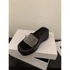 Muffin thick-soled high-end rhinestone slippers women's shoes 2025 new summer sandals heightening sandals