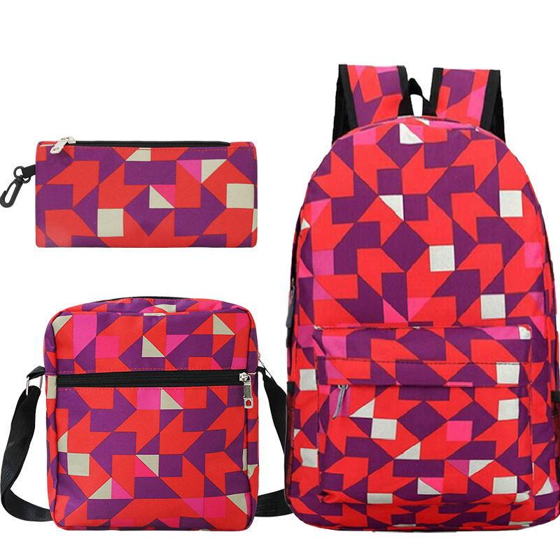 Backpack set, heat transfer student schoolbag, Oxford cloth backpack + shoulder bag + pencil case three-piece set