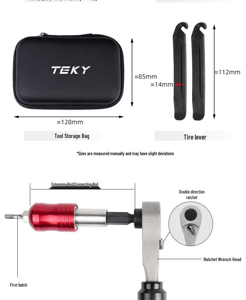Bike Tool Kit: Ratchet Wrench, Bit Set, Tire Levers, Emergency Pump