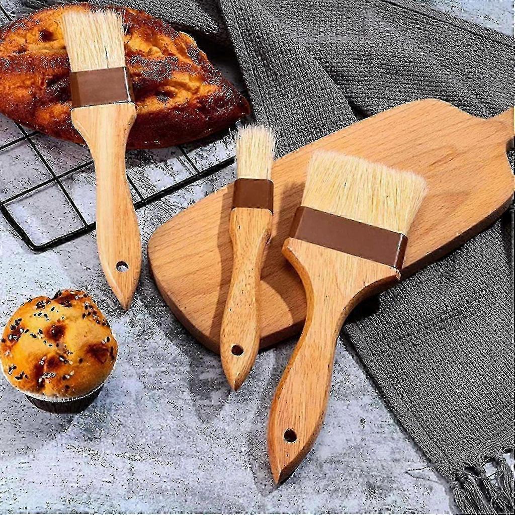 Natural Bristle Pastry Brushes with Long Wooden Handle for Cooking, Baking, and Grilling