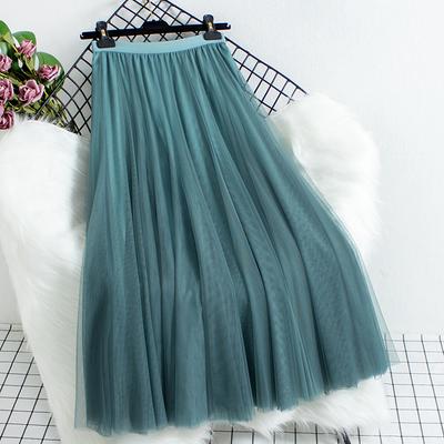 Women Solid High Waisted Skirt Many Colors Mesh Tulle A-line Midi Skirt With Lining for Spring Summer