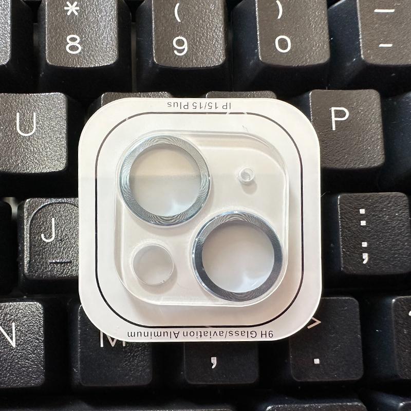 For iPhone 14 15 Pro Max / 14 15 Plus Rear Camera Lens Tempered Glass + Metal Protector Ring