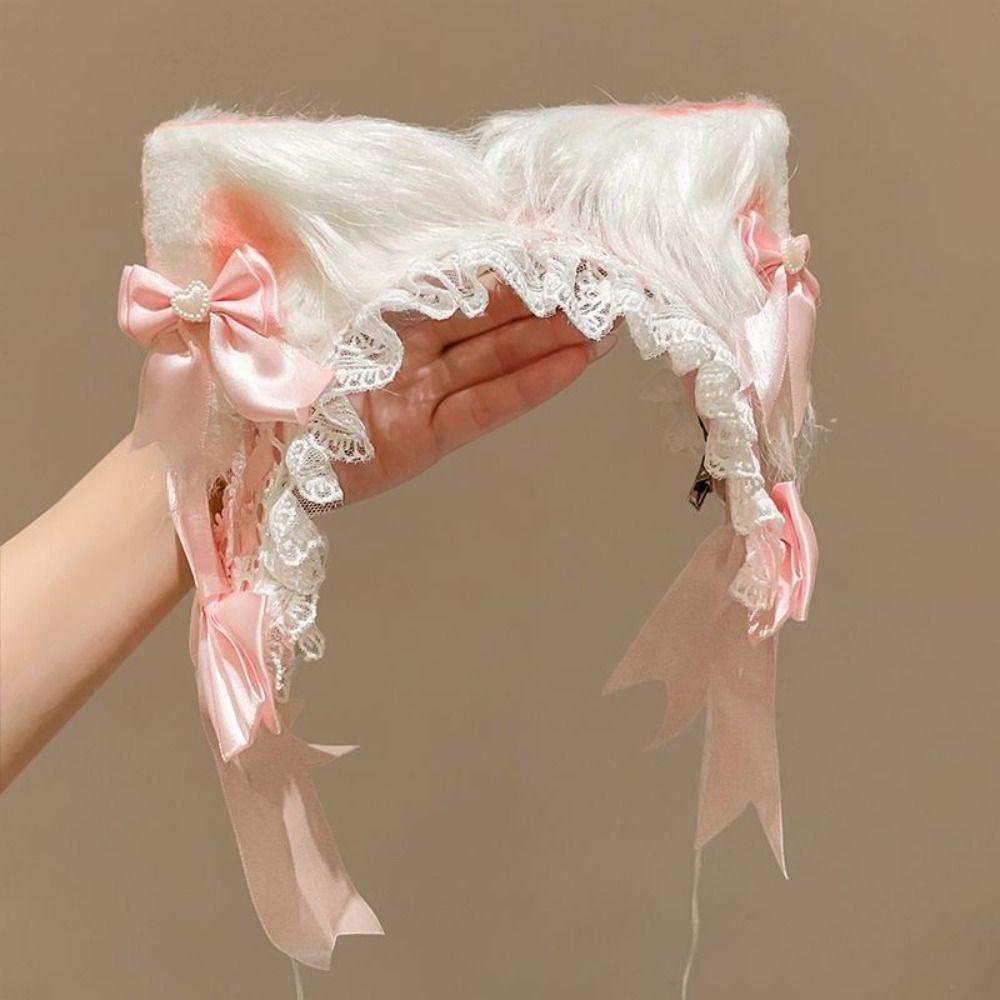 Jk Lolita Lace Headband Plush Cat Ears Barrettes Creative Anime Maid Cosplay Headdress  Daily