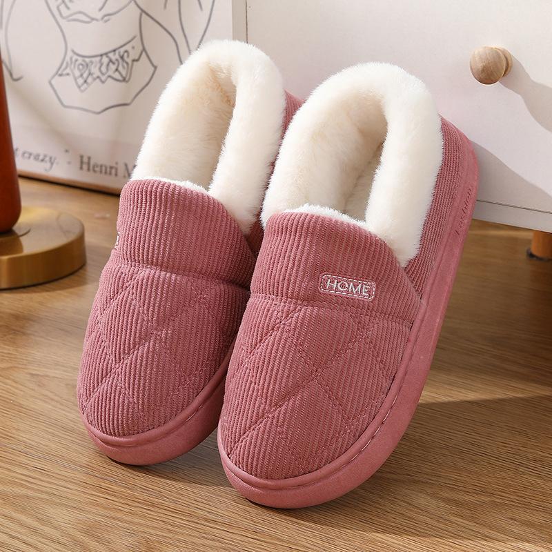 New Corduroy Cotton Slippers for Women Home Warm Shoes Soft Plush Anti-slip Couples Indoor Warm Non-slip Slides Footwear