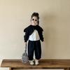 Korean Style Girls' Tops & Pants Set - 2025 Spring/Autumn Collection: White Shirt & Black Casual Pants for Children