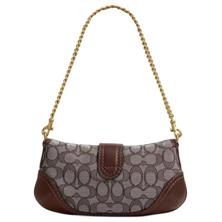 Coach Soho Flap 25 Klassische Monogramm Kettenschultertasche Beschichtetes Canvas und Leder Damen Schultertasche Braun CAN45-B4S0M