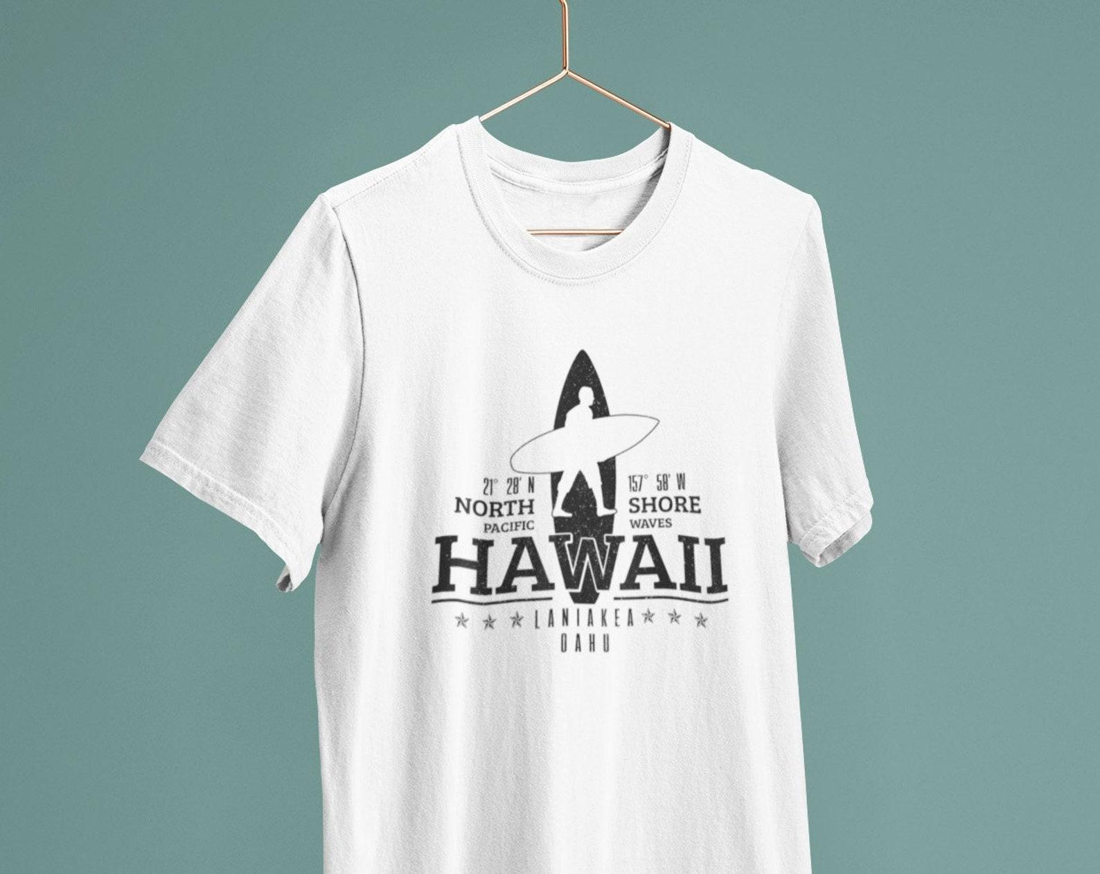 Hawaii Laniakea Beach Oahu Surfing Coordinates / Heavyweight cotton unisex T shirt with print tee top S