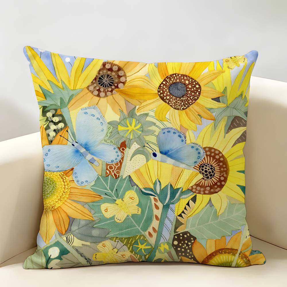 Retro Springtime Village Plants Cushion Cover Natural Linen Organic Fabric DoubleSided Printing Room Sofa Decor Pillow Case