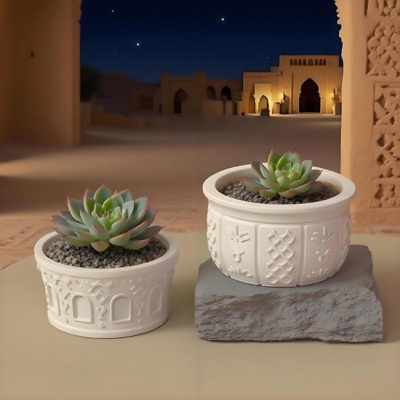 Round Silicone Planter Mold Unique Flower Pattern Easy Demolding Reusable For Indoor Outdoor Decoration Crafting Project