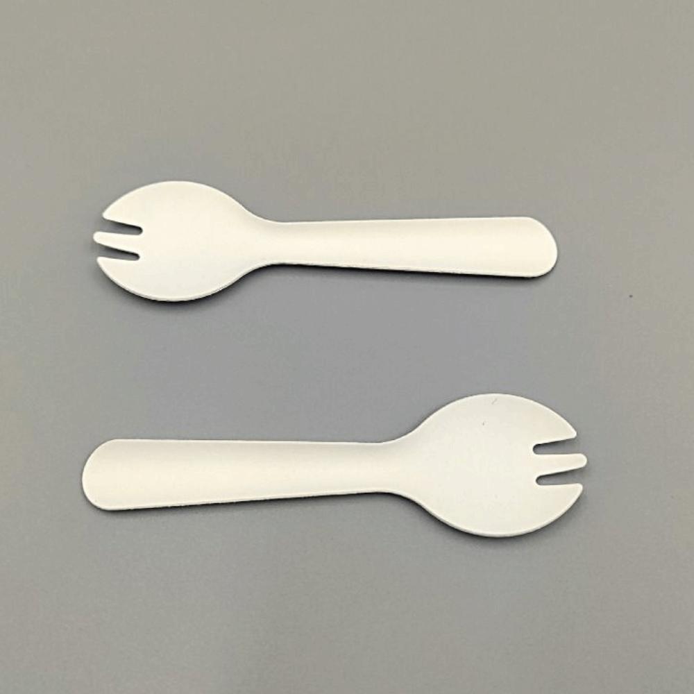 100Pcs Eco-Friendly Disposable Spoon Fork White Dessert Cake Scoop Mini Paper Fork Spoon  Household