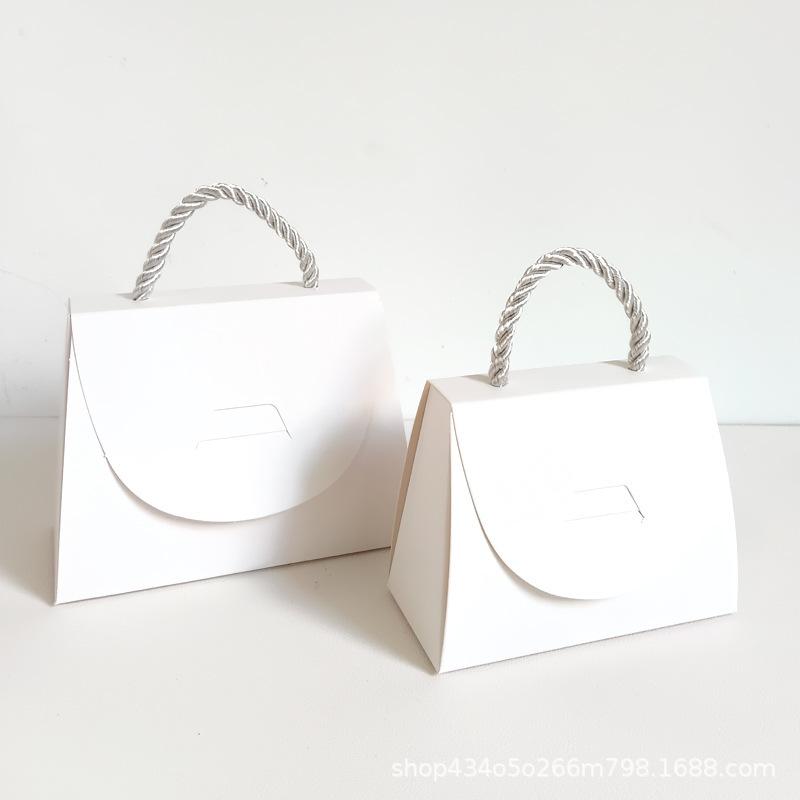 30pcs Small Handbag Style Gift Bags With Ribbon Handle Kraft White Paper Candy Bags For Wedding Party Favor Packaging