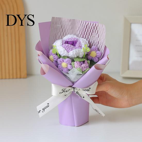 Handgestricktes Geschenk zum Jahrestag, Handgehäkeltes Garnblumenstrauß, Künstlicher Rosen-Sonnenblumenstrauß, Frauen-Häkelblumen, Lehrer-Anerkennung