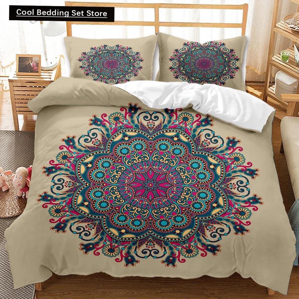 Comforter Bohemian Mandala Queen Size Tie Dye Spiral Hippie Boho Bedding Set Exotic Floral Polyester Qulit