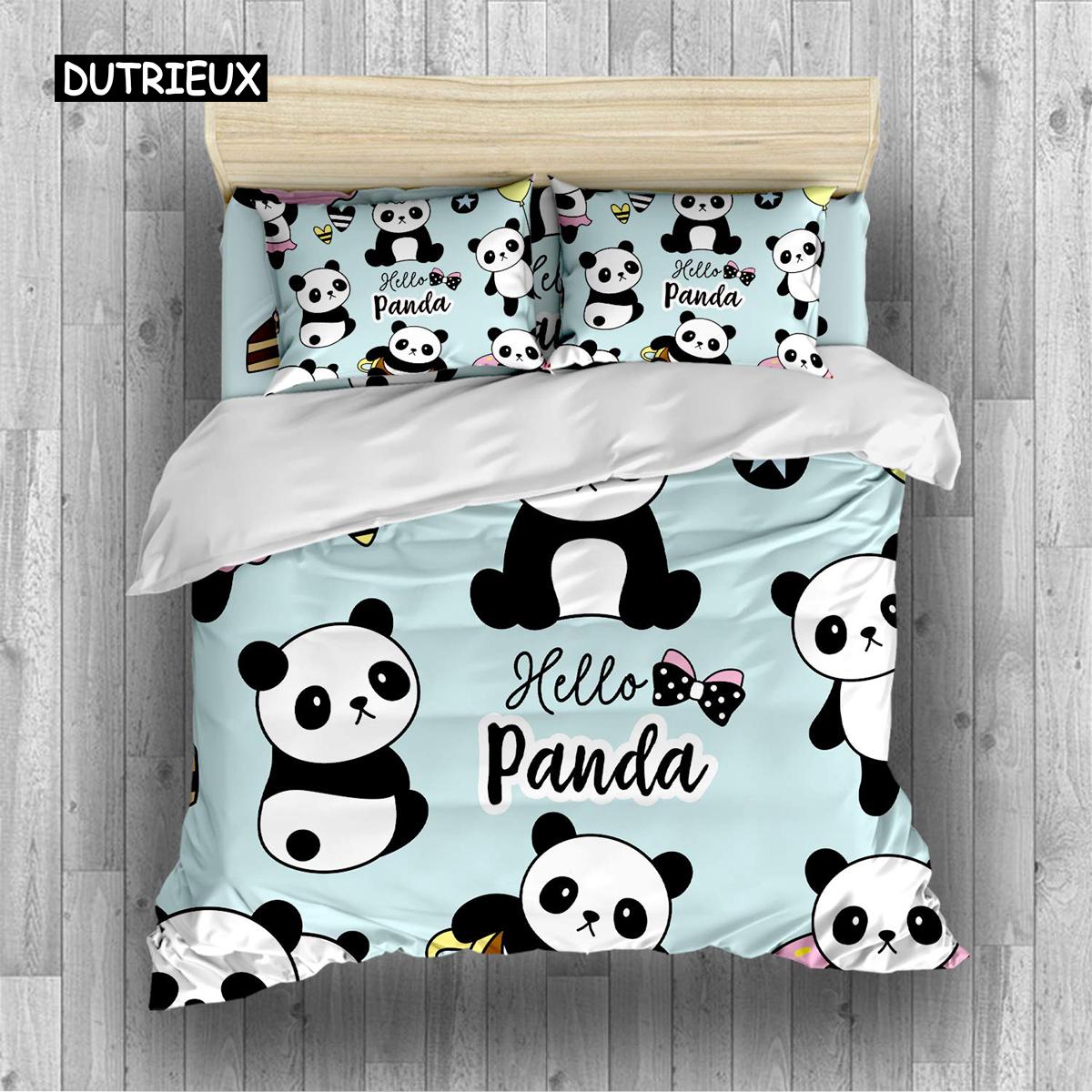 

Полный комплект постельного белья Panda King для детей, романтический комплект постельного белья, пододеяльник с изображением животных из мультфильмов, велосипеда, воздушного шара, стрекозы, полиэстерового одеяла EU single(135x200cm)