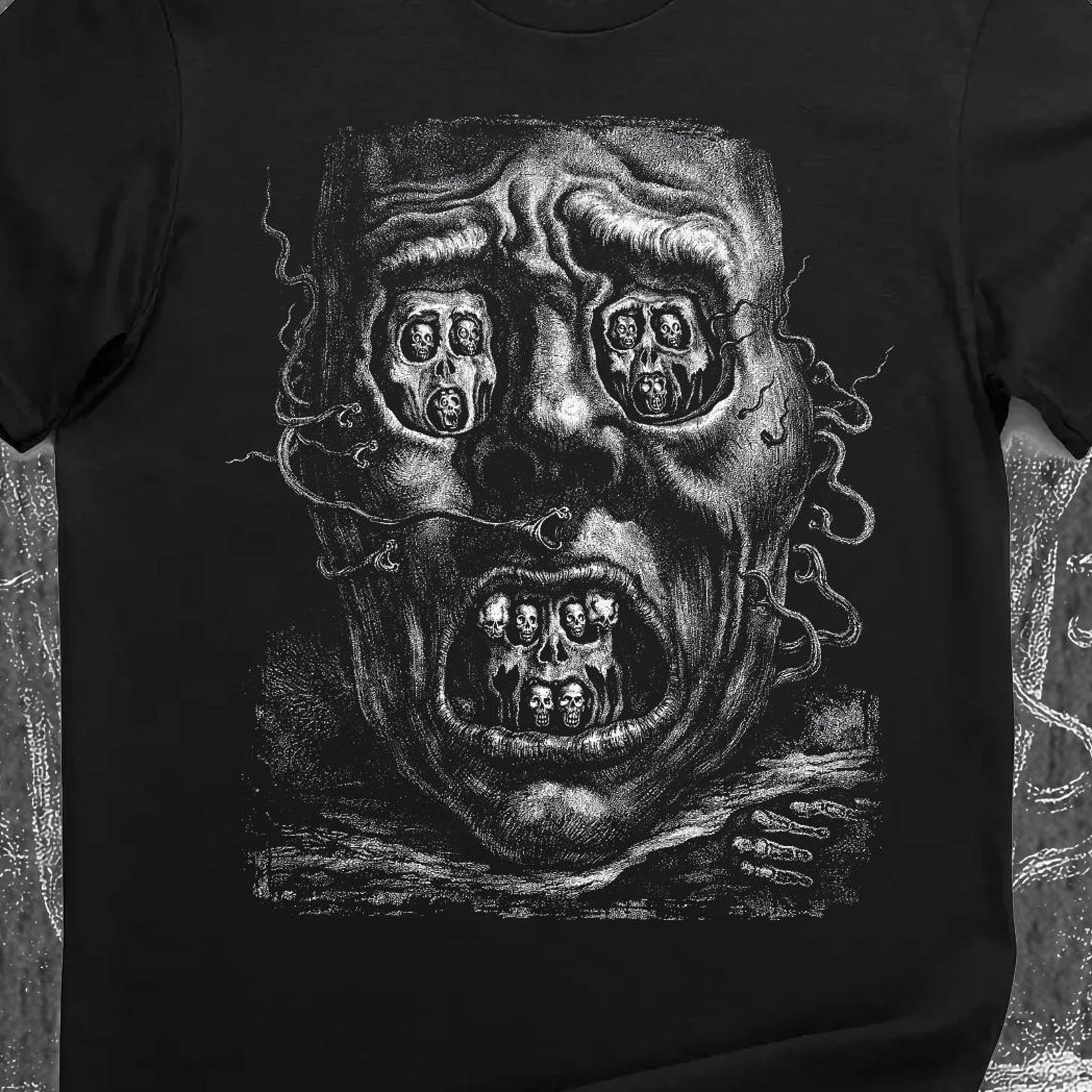 Surreal Face of War T-Shirt – Dark Surrealism Skull Art Tee, Gothic Horror Macabre Shirt S