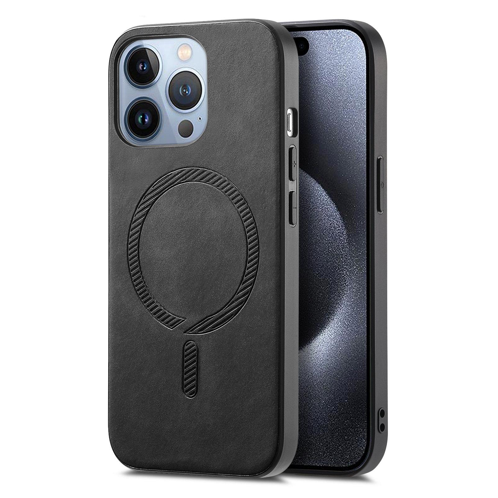 

B1 For iPhone 16 Pro Max Leather Back Case Compatible with MagSafe Skin-Touch Phone Cover Black
