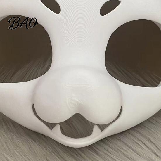 Unpainted Fursuit Mask Head Base Mask, DIY 3D Furry Animal White Face Therian for Halloween Cosplay Costume, Accessory Costume