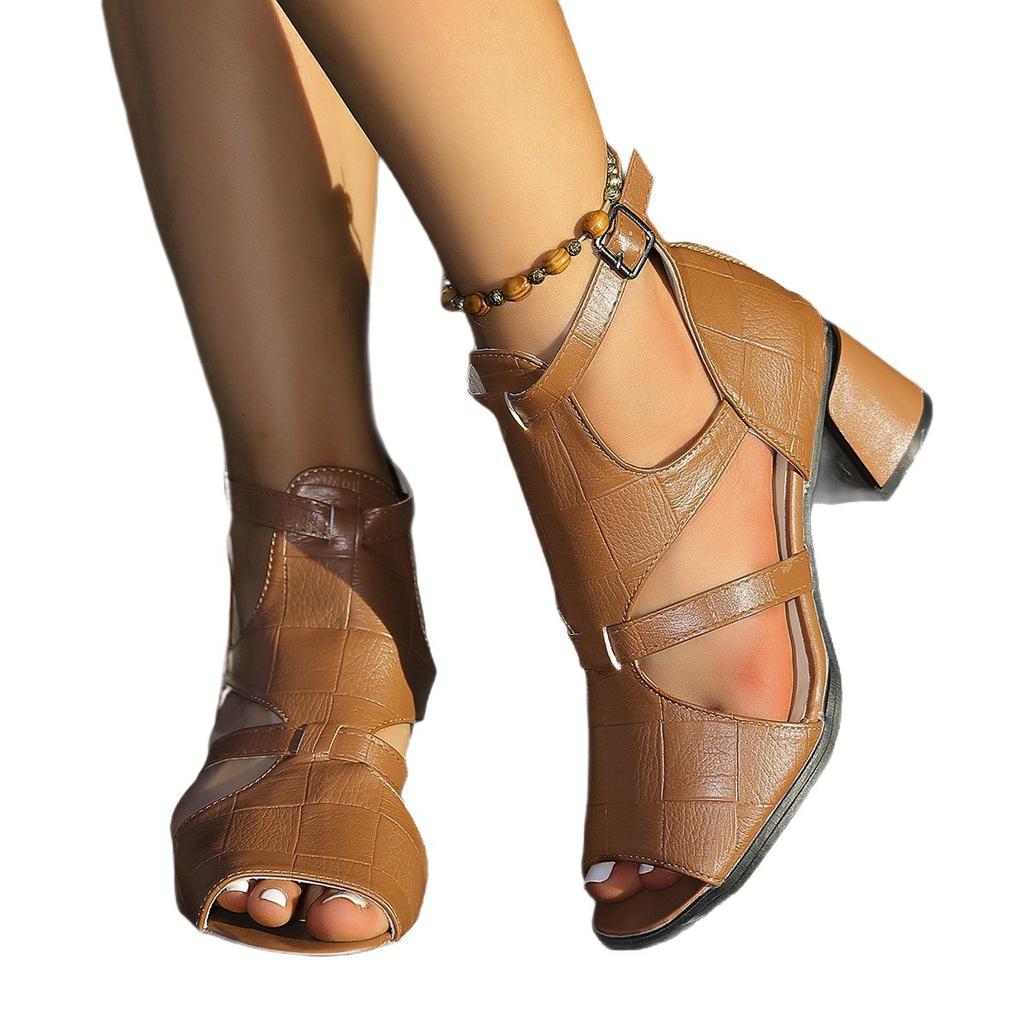 Außenhandel Sommer Mutter High-Heel-Sandalen Damen neue Damen-Sandalen dicker Absatz hohler Riemen Reißverschluss hinten Peep-Toe-Sandalen