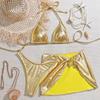 2026 Glossy Strappy Bikini: Sexy Solid Color European & American Three-piece Swimwear