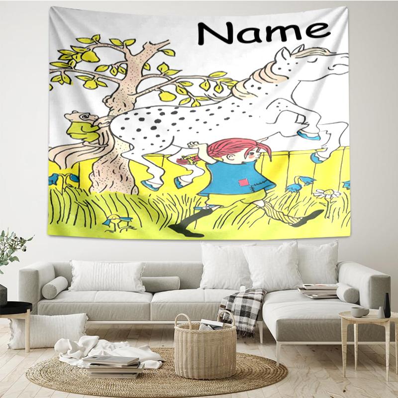 Custom Name Pippi Longstocking Print Tapestry, Backdrop, Easy Setup, Ideal for Bedroom, Office & Living Room, with Aesthetic Wall Hanging Decor.