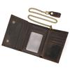 Vintage Crazy Horse Genuine Leather Trifold Wallet for Men with Multi Card Slots Coin Pocket Key Holder Metal Chain Strap Leather Coin Purse Male