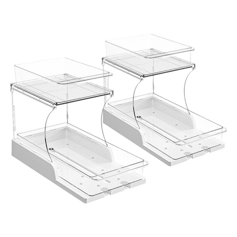 

2Pcs 360 Degree Turning Cabinet Storage Holder With Double Layer Pull Out Design For Kitchen Bathroom ABS Shelf Unit белый