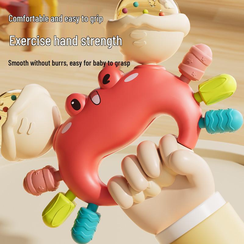 Crab Soft Rubber Rattle & Teether Hand Grip Ball - Baby Toy for 3-6 Months