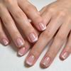 24 Sztuki Manicure Nagi Różowy Biała Krawędź Francuski Delikatny Brokat Rzemiosło Krótki Kwadratowy Paznokieć do Noszenia
