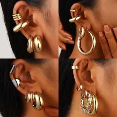 INS Style Fashion Exaggerated Ear Hoops & Cuff Set - Retro Non-Pierced Earrings for Women
