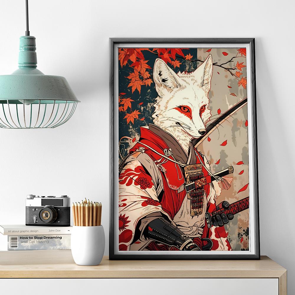 1 Stück Japanisches Panda Hase Fuchs Löwe Schildkröte Samurai Poster HD Poster Heim Zimmer Bar Café Dekor Kunst Wandmalerei Bild
