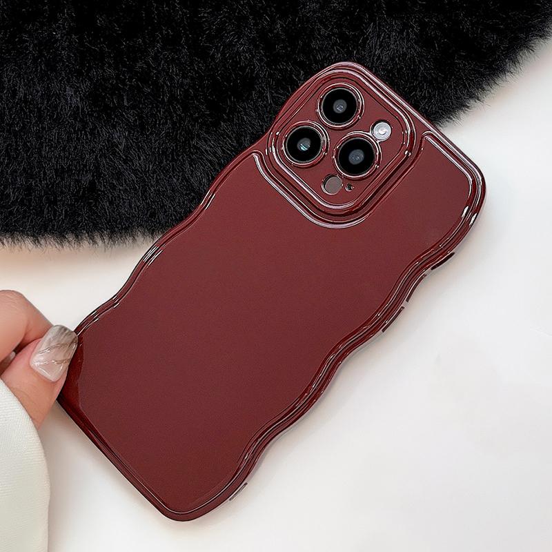 Retro Weinrot Gewellter Rand Stoßstange Handyhülle Für iPhone 17 16 Pro Max 15 13 11 12 14 Air Weiches Silikon Rückseite Hülle