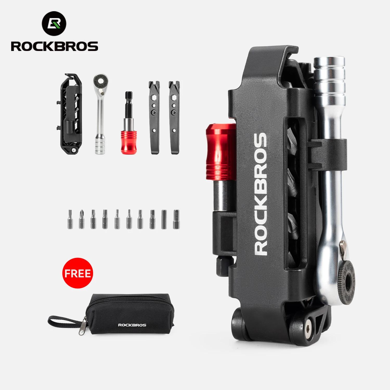 Rockbros Многофункциональный набор ремонтных инструментов для велосипеда с трещоткой, компактный складной, алюминиевый набор инструментов для ремонта велосипеда с трещоткой