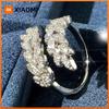 Huitan Leaf Shaped Women Opening Rings Inlaid Shining Cubic Zirconia Trendy Party Engagement Accessories Daily Versatile Jewelry