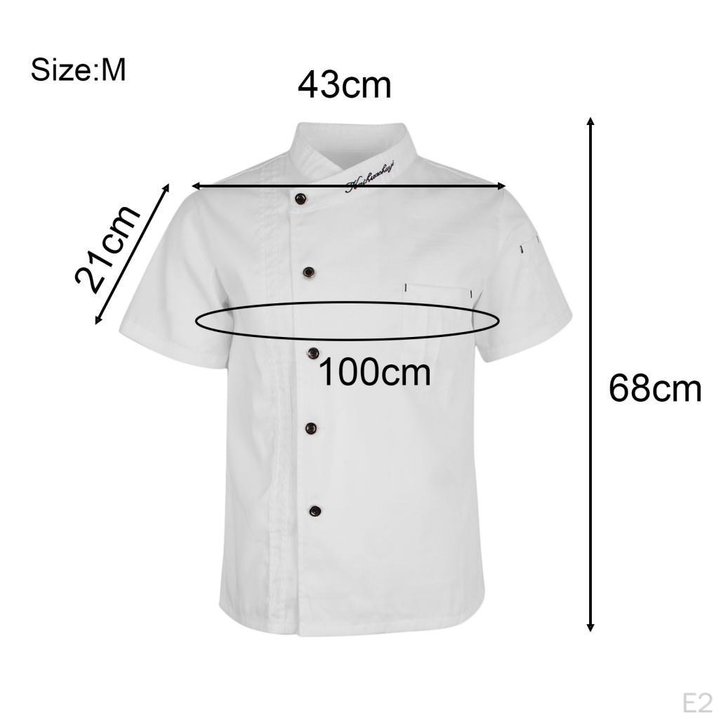 Breathable Chef Coat Jacket, Lightweight Short Sleeve Single-Breasted Shirt 5 Sizes to Chose