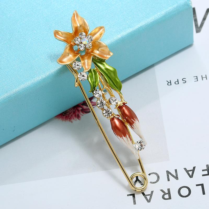 Oil silk scarf buckle brooch women's fixed clothes cardigan pin tulip flower temperament versatile accessories