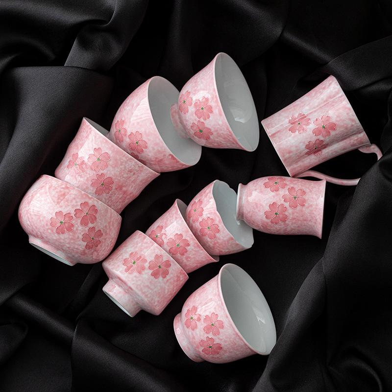 Pure hand-painted cherry blossom powder master cup high-end tea cup tea set exquisite girls tea cup high-end gift gift