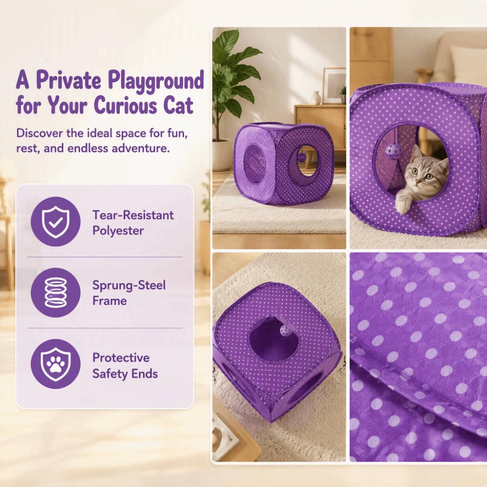 Collapsible Cat Tunnel Maze 3 Holes Cat House Tent Easy to Carry Cat Tunnel Bed Indoor Cats