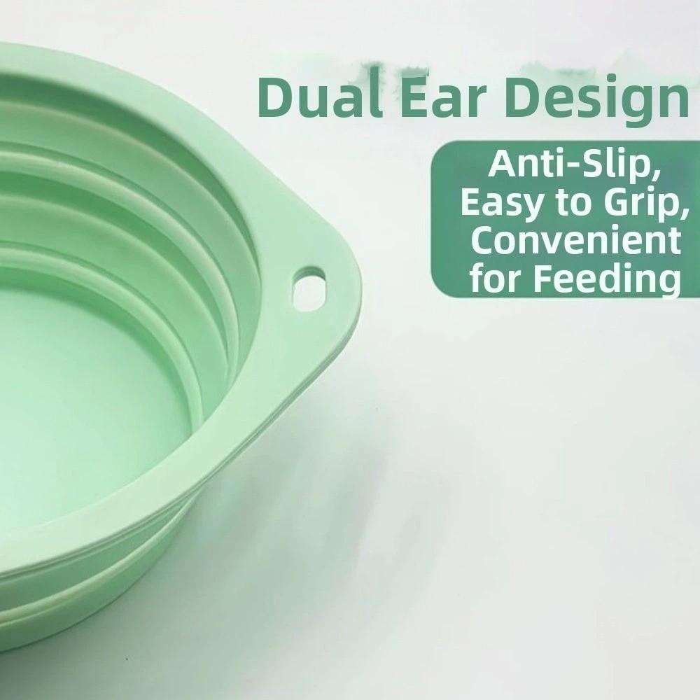 Large Capacity Foldable Silicone Bowl Double Ear Buckle Anti-slip Water Food Bowl Macaron Color Leak Proof Travel Feeding Bowl