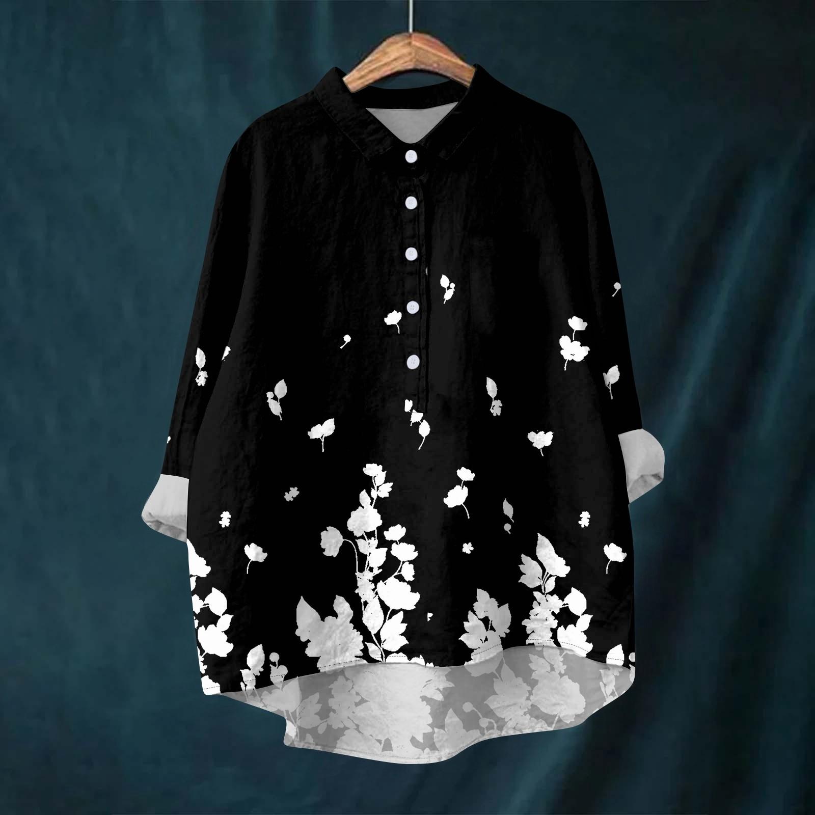 

Женская рубашка-блузка с длинными рукавами и принтом на пуговицах, повседневный подол, нестандартный воротник рубашки XXXL чёрный