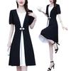 Summer new large-size women's clothing black and white splicing high-waisted short-sleeved temperament slimming age-reducing fashion dress