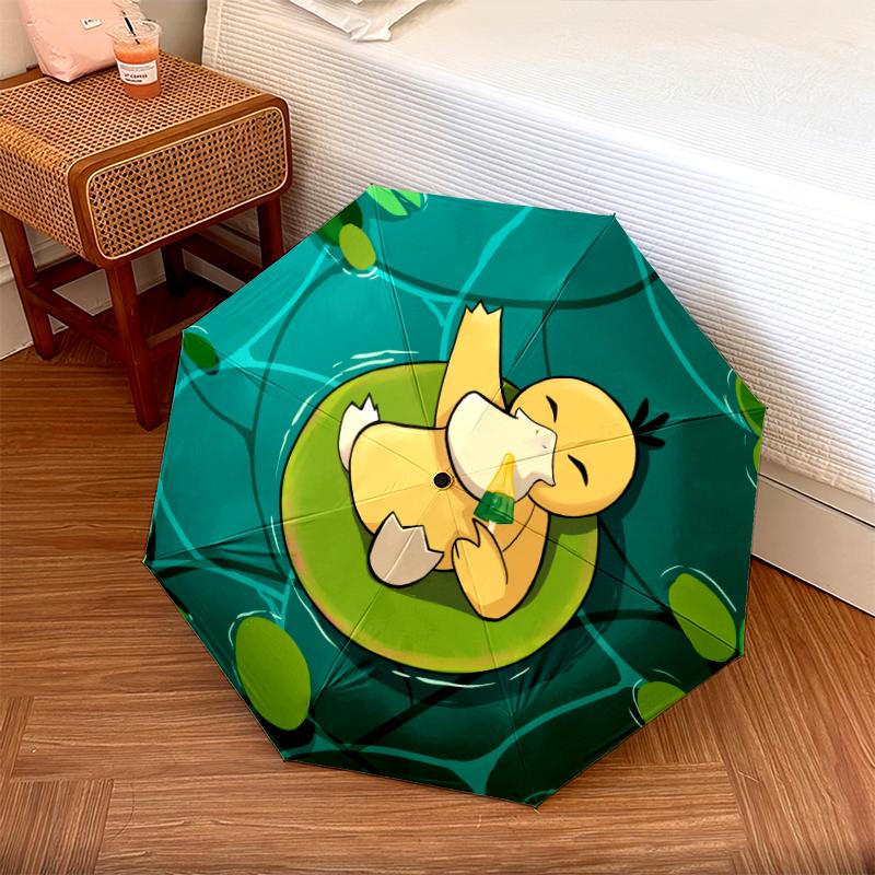 Pokémon Psyduck Pattern, Automatic Folding Umbrella, Portable and Foldable Design, 8 Ribs, a Christmas or Birthday Gift.